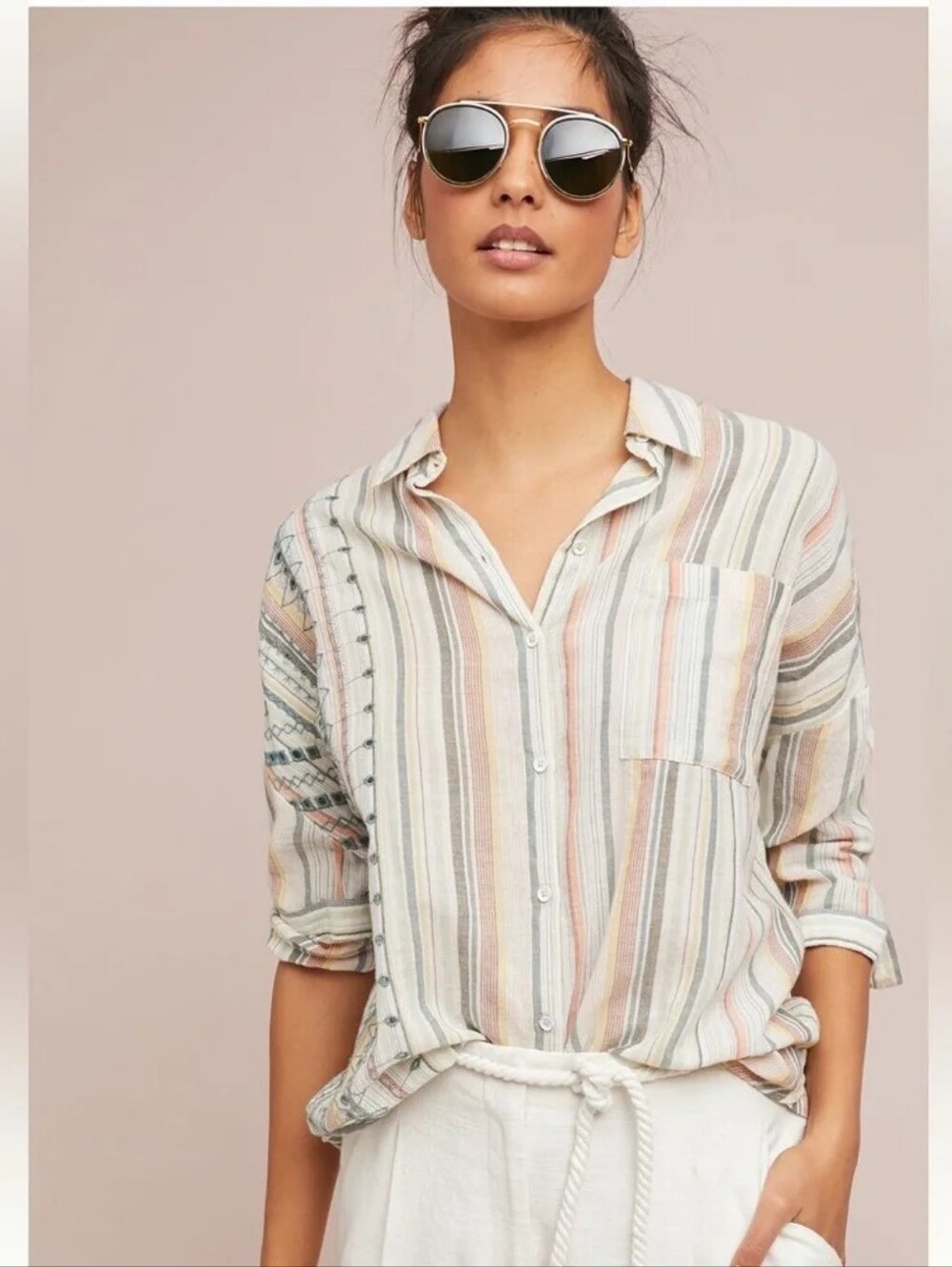 Anthropologie Akemi + Kin oversized embroidered button up